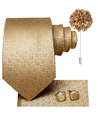 Dubulle Mens Gold Tie and Lapel Pin Paisley Striped Floral Necktie for Men Pocket Square Cufflinks Wedding Party - Image 3