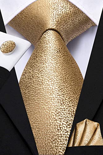 Dubulle Mens Gold Tie and Lapel Pin Paisley Striped Floral Necktie for Men Pocket Square Cufflinks Wedding Party - Image 5