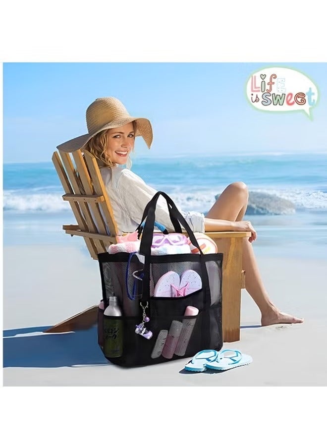 Mesh Beach Bag,lightweight & Foldable Beach Tote Bag with Zipper and Pockets Ideal for Your Family Beach Trip for Women,waterproof & Sandproof Mesh Bag for Beach Toys - Image 4