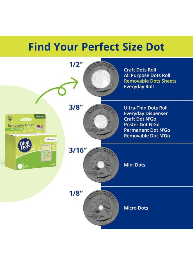 Glue Dots - , Removable Dots Value Pack, Double-Sided, 1/2", .5 Inch, 600 Dots, DIY Craft Glue Tape, Sticky Adhesive Glue Points, Liquid Hot Glue Alternative, Clear - Image 1