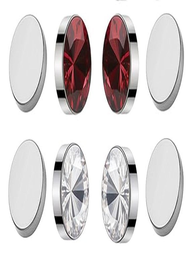 Solidindia Craft Set of 2 Pair Red and Silver Rhinestone No Piercing Magnetic Clip On Non Pierced ears Stud Earrings cum Nose studs for Women and Men Multi-Purpose Jewelry - Image 1