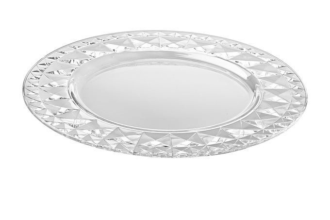 EUROPEAN GLASS DESIGNED BORDER CLEAR CHARGER PLATE 125 DIAMETER MADE IN EUROPE SET OF 2