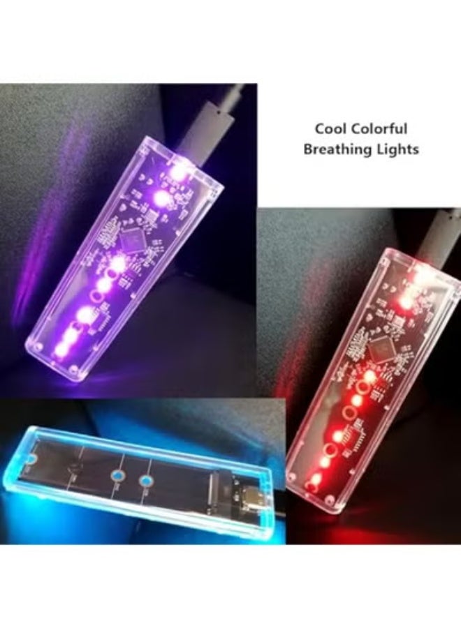 Original M.2 NVMe & SATA SSD Enclosure – Transparent RGB Case, USB-C 3.2 Gen2, Supports NVMe & NGFF SATA PCIe M-Key/B+M Key 2230/2242/2260/2280 - Image 2