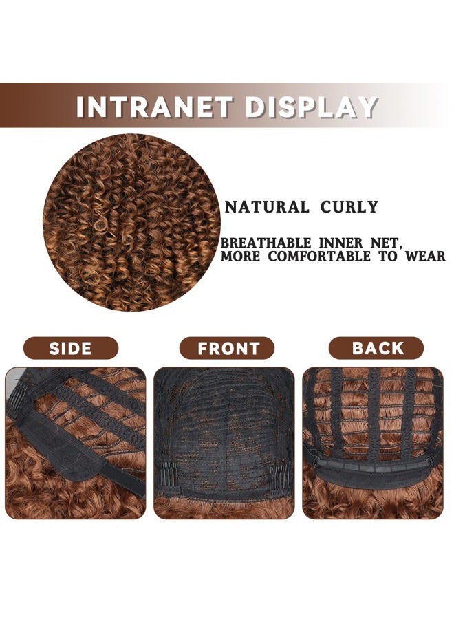 Xinran Brown Curly Afro Wig for Black Women,Short Kinky Curly Wig with Bangs,Synthetic Afro Full Hair Wig 14inch(Light Brown) - Image 5