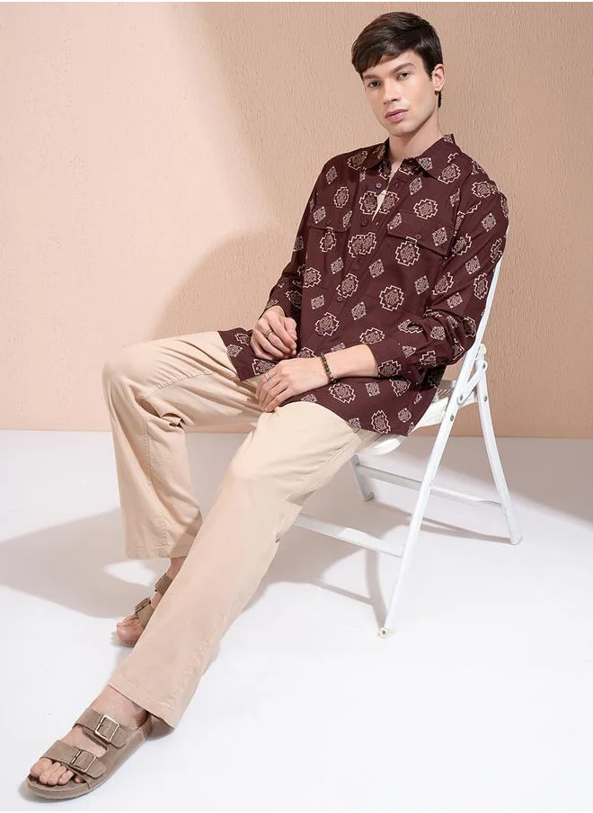 هاي لاندر Printed Regular Fit Collared Shirt with Pockets