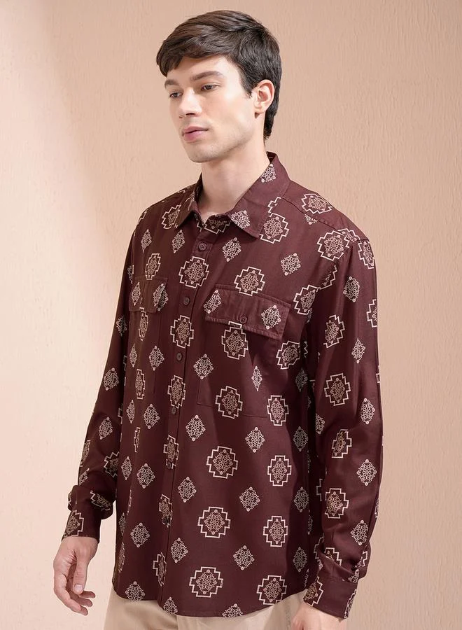 HIGHLANDER Printed Regular Fit Collared Shirt with Pockets by Styli