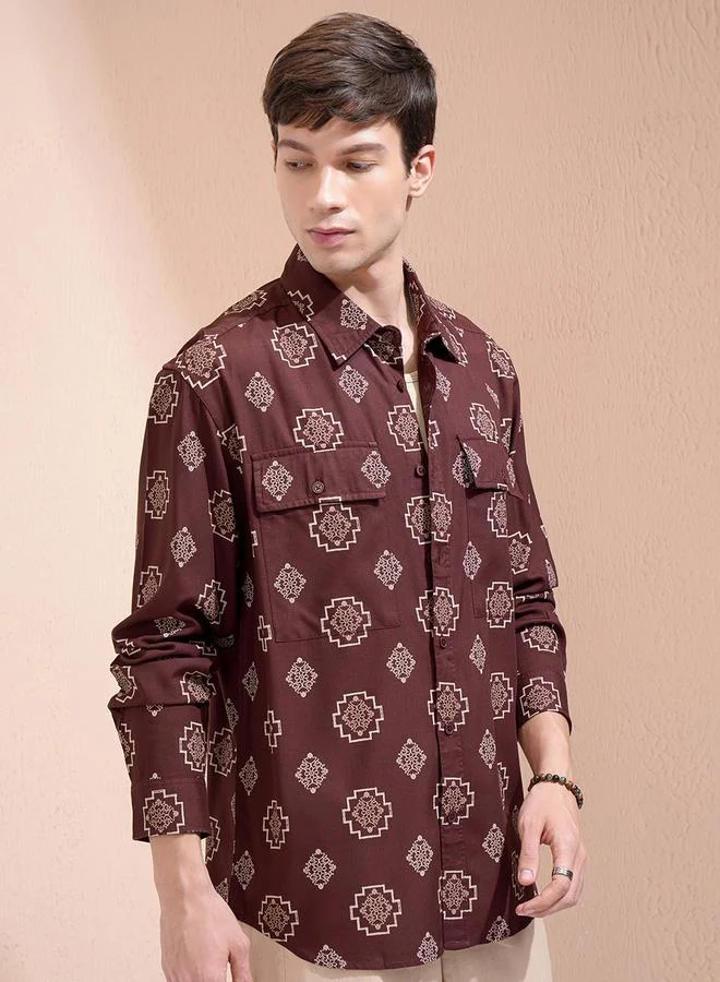 HIGHLANDER Printed Regular Fit Collared Shirt with Pockets by Styli