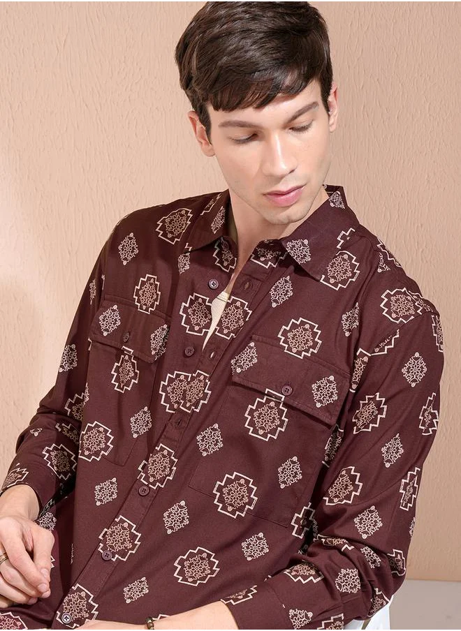 هاي لاندر Printed Regular Fit Collared Shirt with Pockets