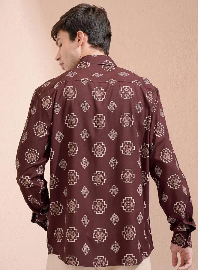 HIGHLANDER Printed Regular Fit Collared Shirt with Pockets by Styli