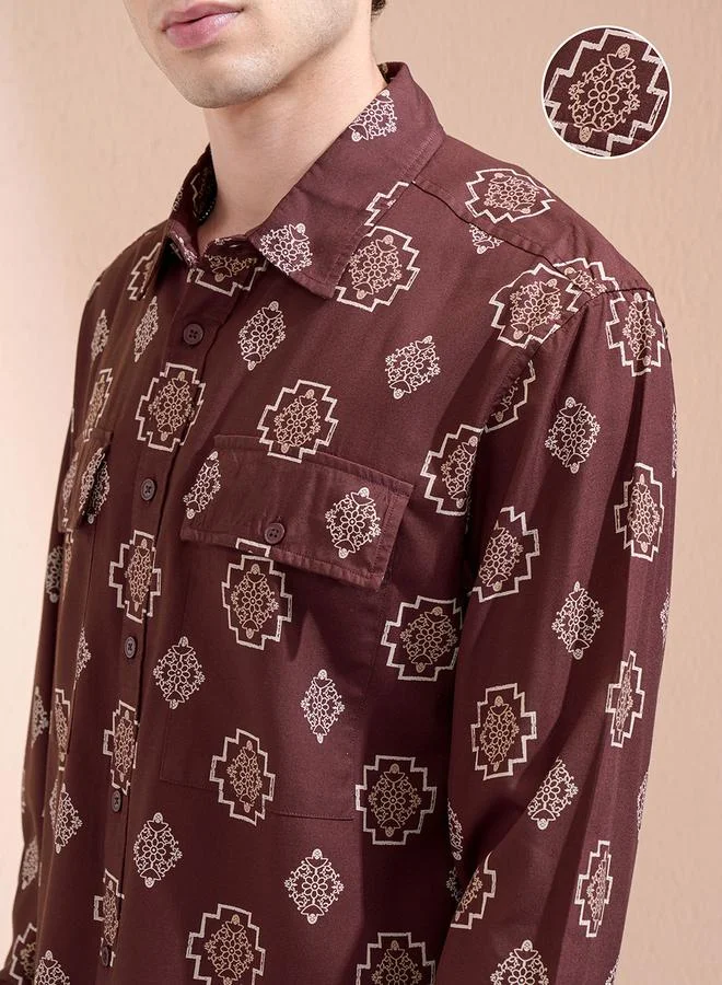 HIGHLANDER Printed Regular Fit Collared Shirt with Pockets by Styli