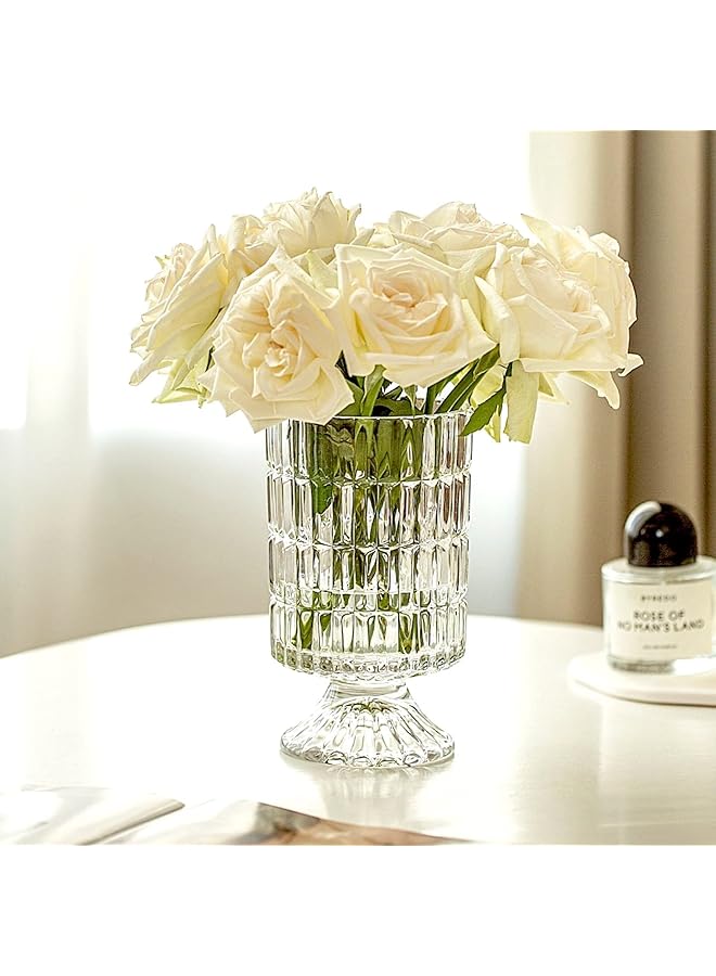 إيروريكس مزهرية زجاجية منقوشة مقاس 7 بوصات مزهريات زجاجية كريستالية ذات قاعدة كبيرة مزهرية زجاجية شفافة للزراعة المائية للمنزل والمكتب وطاولة الطعام والحفلات بنمط مضلع - Image 3