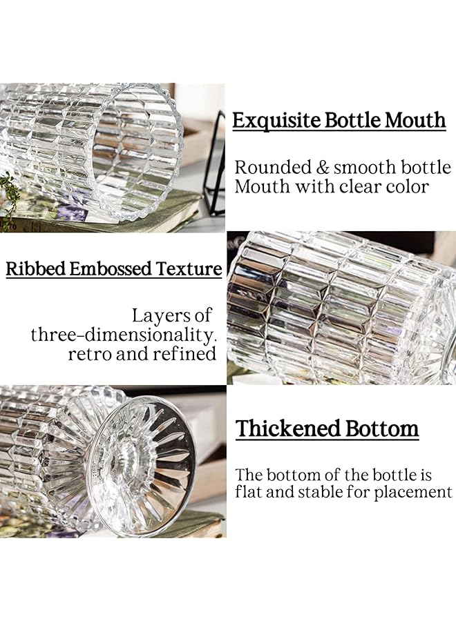 إيروريكس مزهرية زجاجية منقوشة مقاس 7 بوصات مزهريات زجاجية كريستالية ذات قاعدة كبيرة مزهرية زجاجية شفافة للزراعة المائية للمنزل والمكتب وطاولة الطعام والحفلات بنمط مضلع - Image 4