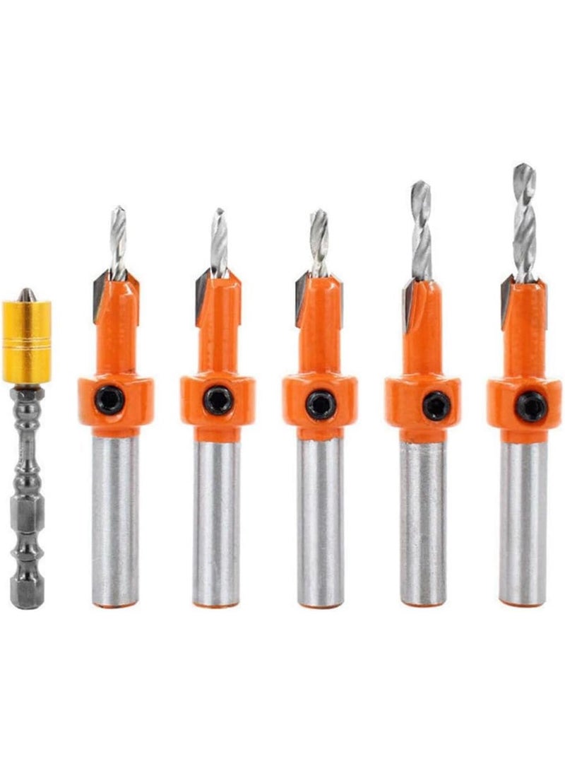 GGOOT 6PC Woodworking Countersink Drill Taper Hole Drill Hole Opener Set Hexagon Screw Hardware Tools Countersink Drill. - Image 1