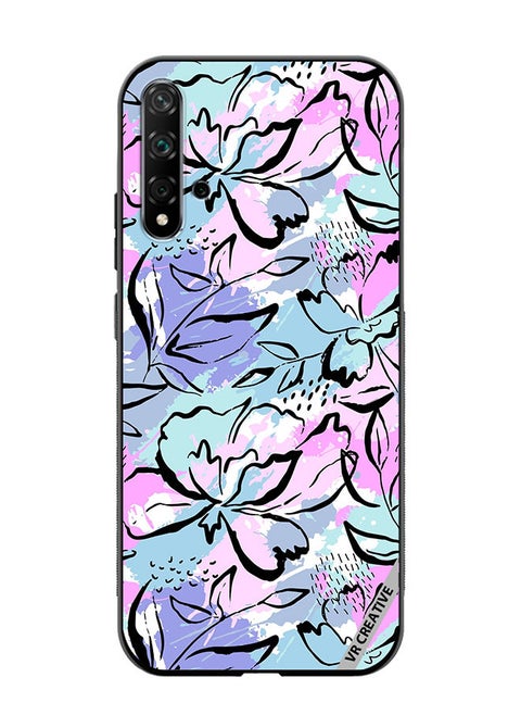 Protective Case Cover For Huawei Nova 5T Abstract Flowers Print Design Multicolour