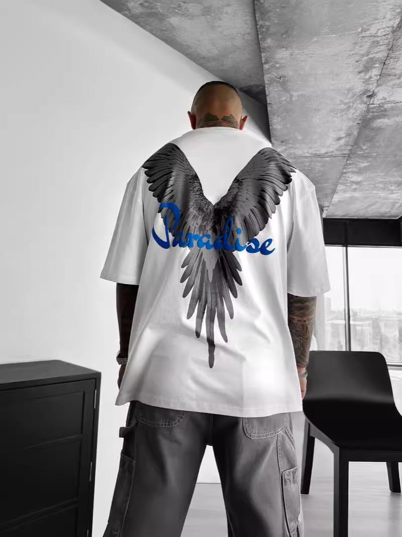 2024 Summer Men'S Casual Oversized Parrot Print T-Shirt Short-Sleeved Pure Cotton Trendy Print - Image 3