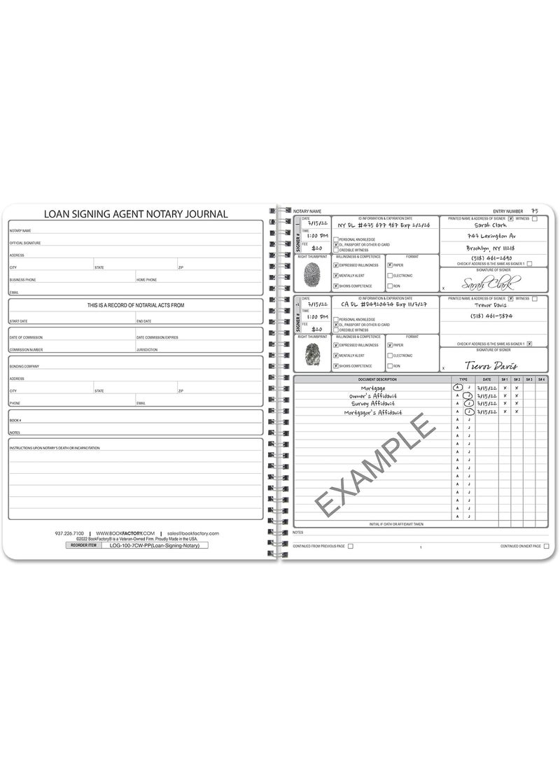 BookFactory BookFactory Loan Signing Agent Notary JournalOfficial Single Signing Notarial Acts Logbook  100 Pages WireO 85 x 11 LOG1007CWPPLoanAgentNotary  - Image 2