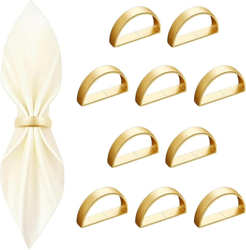 CYRYLC 10 Pcs Gold Napkin Rings - Metal Napkin Ring(Semicircle) Stainless Steel Napkin Rings for Table Settings Wedding Christmas Party Dinner Table - Image 1