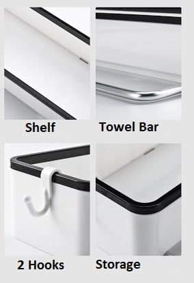 ZIVIK Plastic Wall Mounted No Drilling Bathroom Storage Shelf with Towel Bar and 2 Hooks Kitchen Spice Rack Organizer Storage Shelves Kitchen Shelf Storage Organizer with Towel Bar - Image 2