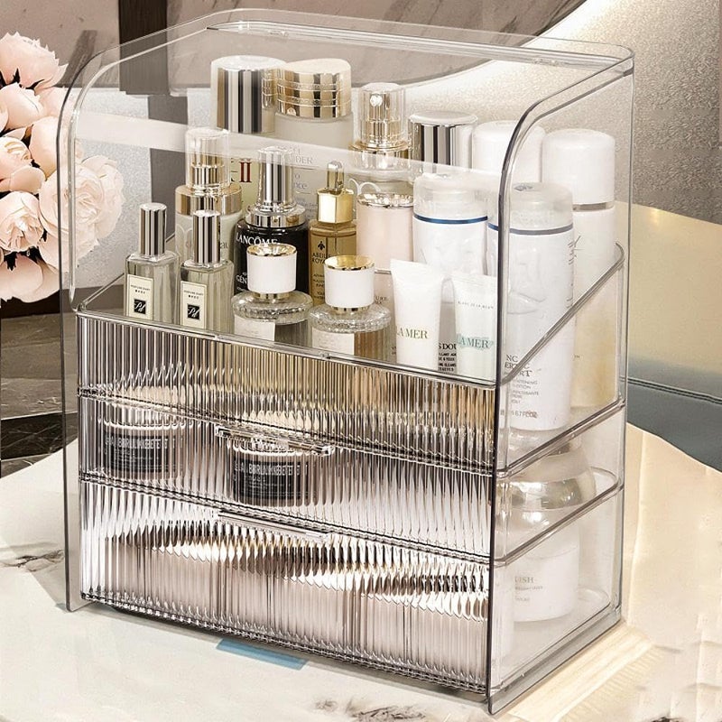 PLINJOY Makeup Storage Organizer Box Large Cosmetic Display Cases Dustproof and Waterproof Cosmetic Organizer Countertop Skincare Organizer - Image 1