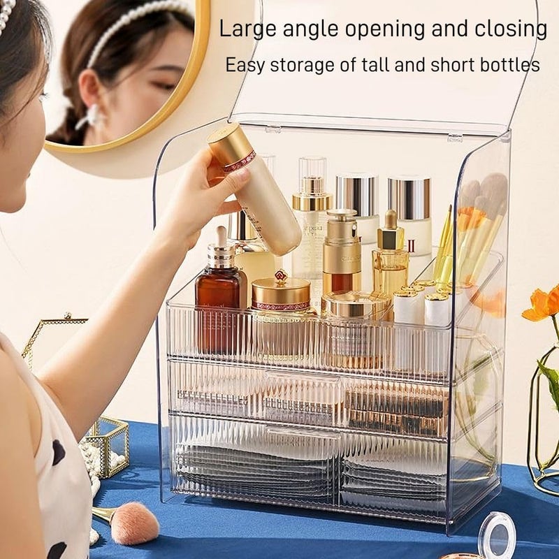 PLINJOY Makeup Storage Organizer Box Large Cosmetic Display Cases Dustproof and Waterproof Cosmetic Organizer Countertop Skincare Organizer - Image 3