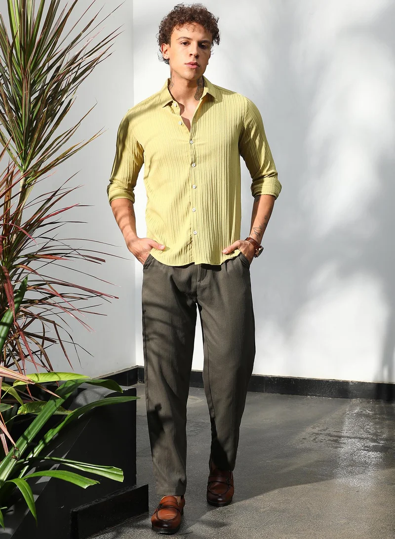Campus Sutra Self-Design Striped Shirt