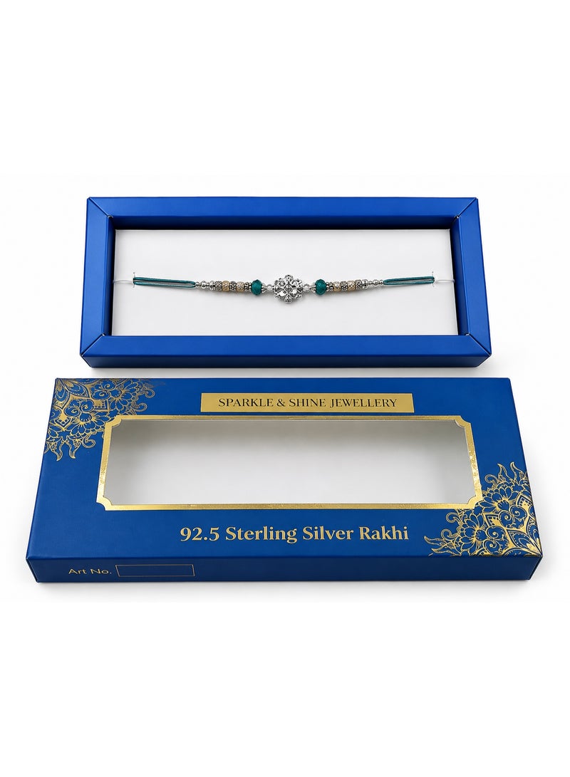 92.5 Sterling Silver Designer Rakhi for Brother with Premium Gift Box.