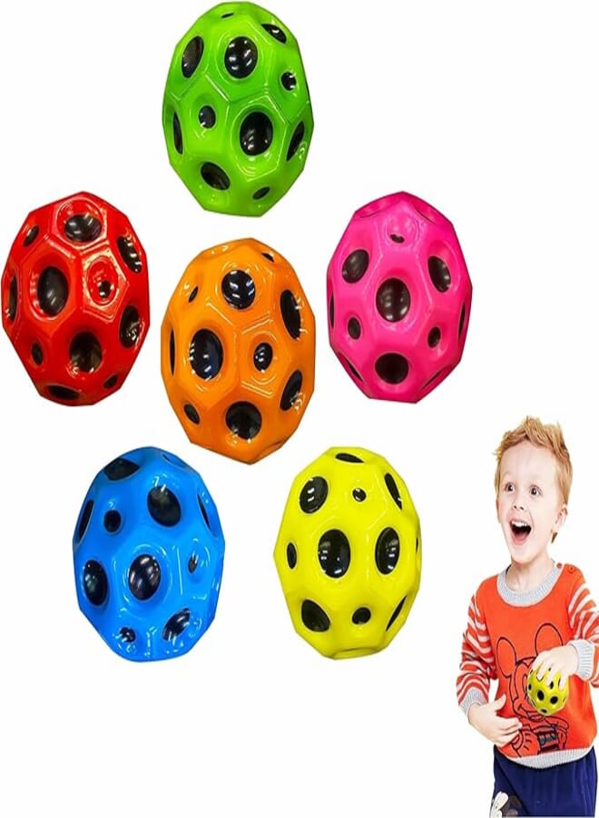 BIGTHREE Space Ball, 6 Pcs Extreme High Bouncing Ball, Moon Ball, High Pop Bouncing Space Ball, Rubber Bounce Ball Sensory Ball, Improve Hand-Eye Coordination, Easy to Grip and Catch