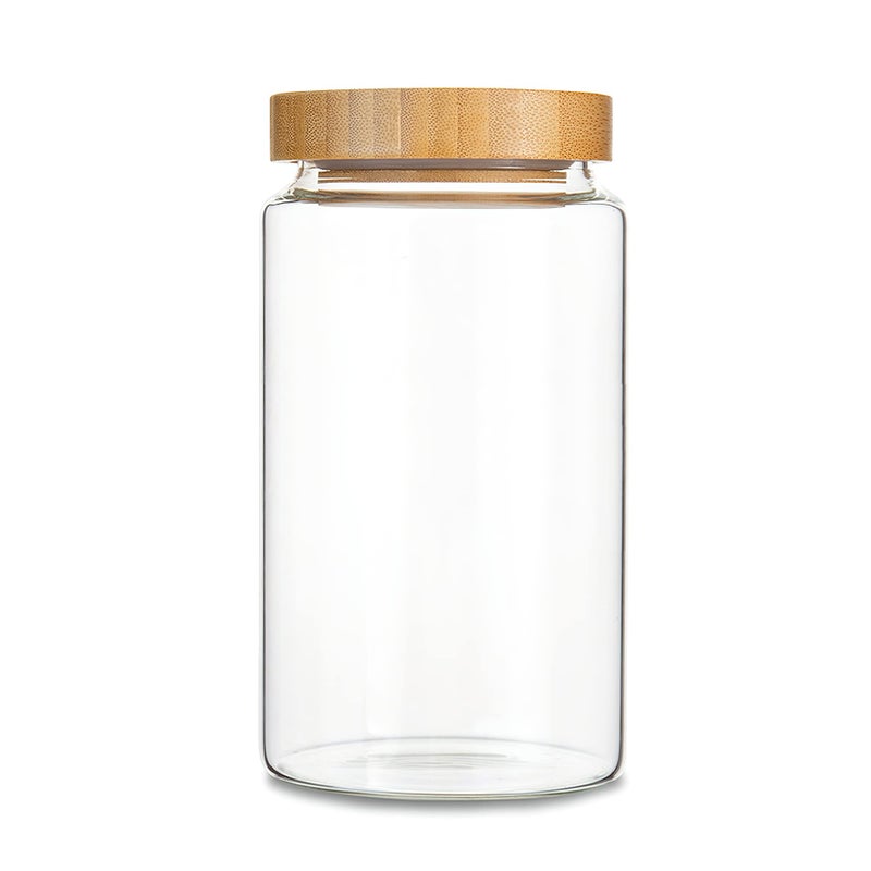MOLADRI 1200ML/42Oz Clear Cute Glass Storage Canister Holder with Airtight Bamboo Lid  Modern Decorative Large Container Jar for Coffee  Spice  Candy  Salt  Cookie  Condiment  Pepper  Sugar - Image 1