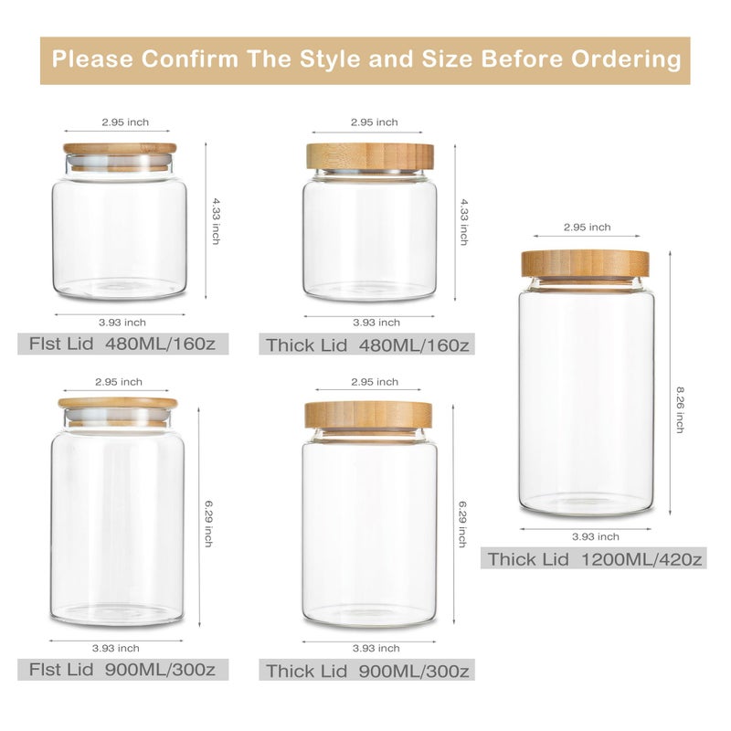 MOLADRI 1200ML/42Oz Clear Cute Glass Storage Canister Holder with Airtight Bamboo Lid  Modern Decorative Large Container Jar for Coffee  Spice  Candy  Salt  Cookie  Condiment  Pepper  Sugar - Image 2