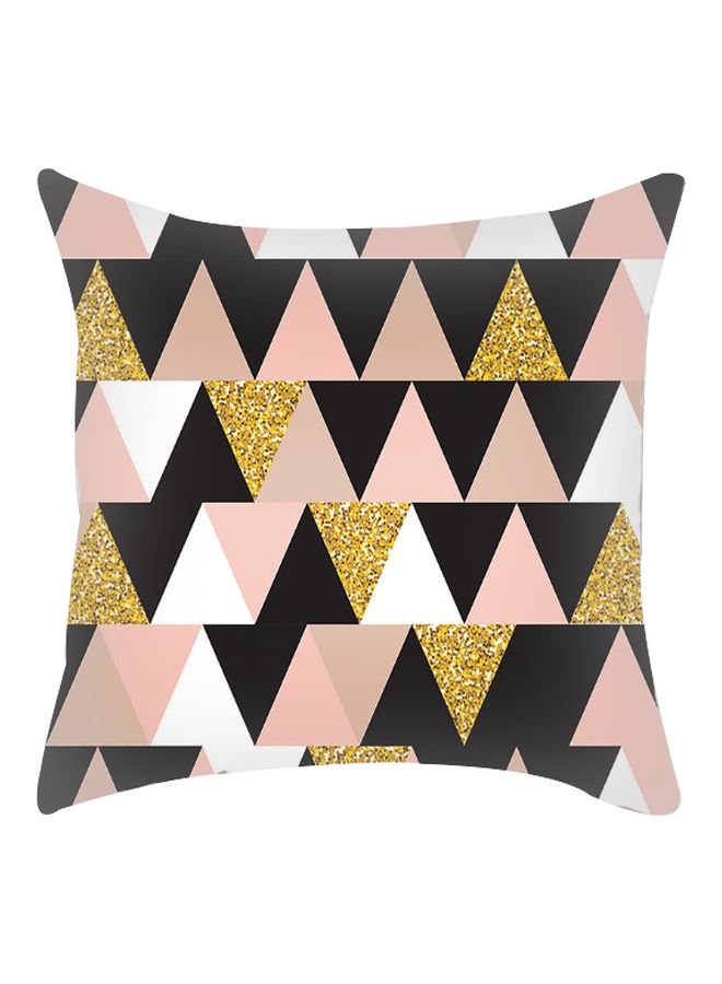 غطاء وسادة بطبعة هندسية وردي/ أسود/ ذهبي 45x45سم