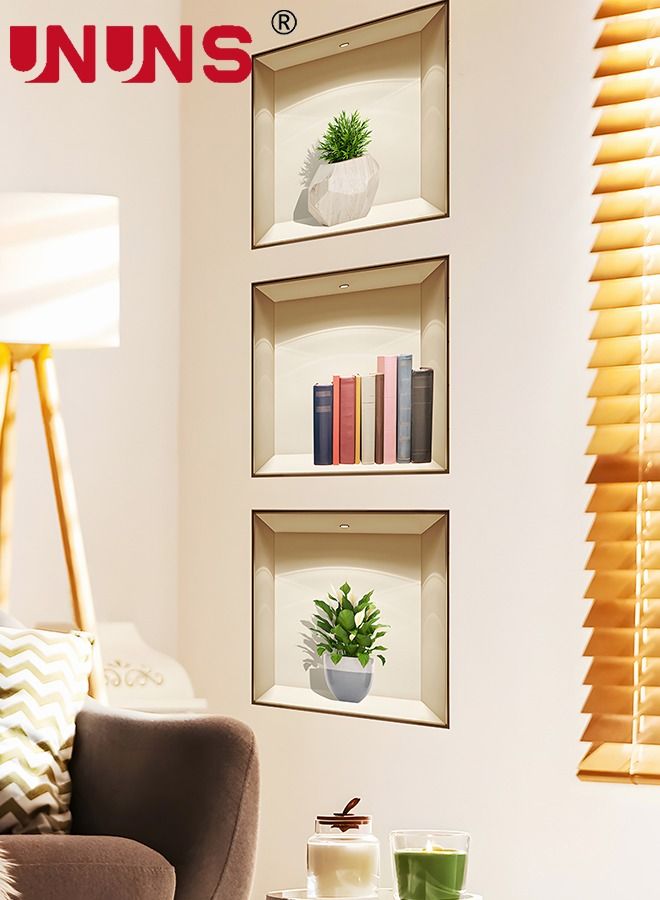 UNUNS 3-Piece 3D Printed Wall Sticker,Removable Flowerpots And Bookshelf Wall Sticker,Creative Botanical Wall Art Mural Decoration - Image 5