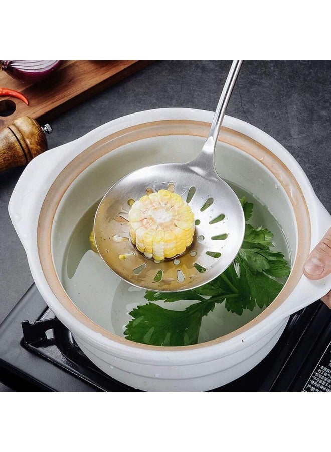 Mockery Skimmer Spoon 304 Stainless Steel Slotted Spoon with Wooden Handle, Comfortable Design Strainer Skimmer for Cooking and Frying, Kitchen Utensils, 13 inch - Image 2