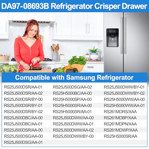 Alvar Upgraded DA97-08693B Refrigerator Crisper Drawer Compatible with Samsung Refrigerator Drawer Replacement, DA97-08693B Drawer for Samsung Fridge RS25J500DSR RS261MDRS RS25J500DSG Crisper Drawer,Upper - Image 4