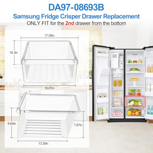 Alvar Upgraded DA97-08693B Refrigerator Crisper Drawer Compatible with Samsung Refrigerator Drawer Replacement, DA97-08693B Drawer for Samsung Fridge RS25J500DSR RS261MDRS RS25J500DSG Crisper Drawer,Upper - Image 3