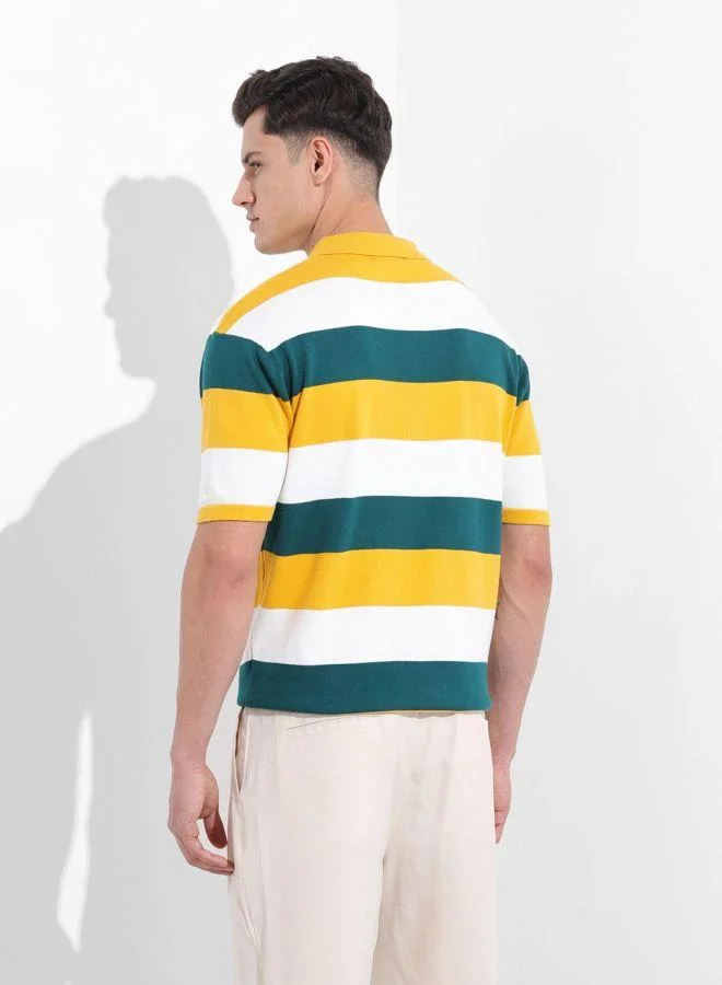 The Indian Garage Co Men Oversized Fit Textured Polo Neck Half Sleeves T-Shirt