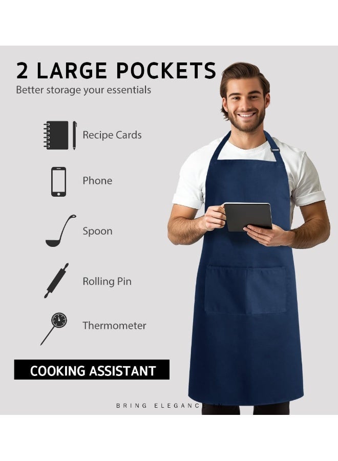 Syntus 2 Pack Thicker Version Adjustable Bib Apron Waterdrop Resistant with 2 Pockets Unisex Cooking Kitchen Aprons for Women Men Chef Blue Dark - Image 4