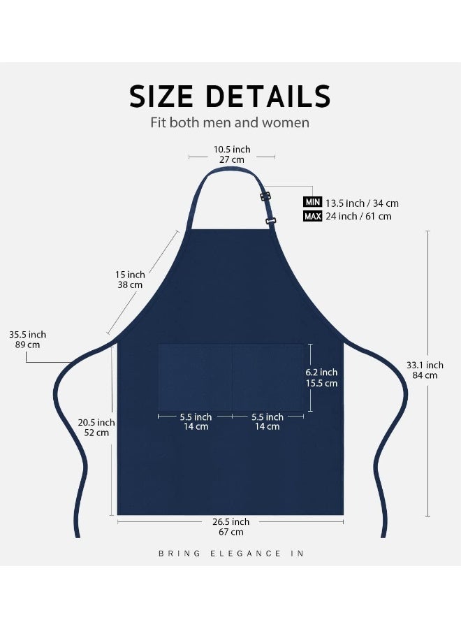 Syntus 2 Pack Thicker Version Adjustable Bib Apron Waterdrop Resistant with 2 Pockets Unisex Cooking Kitchen Aprons for Women Men Chef Blue Dark - Image 2