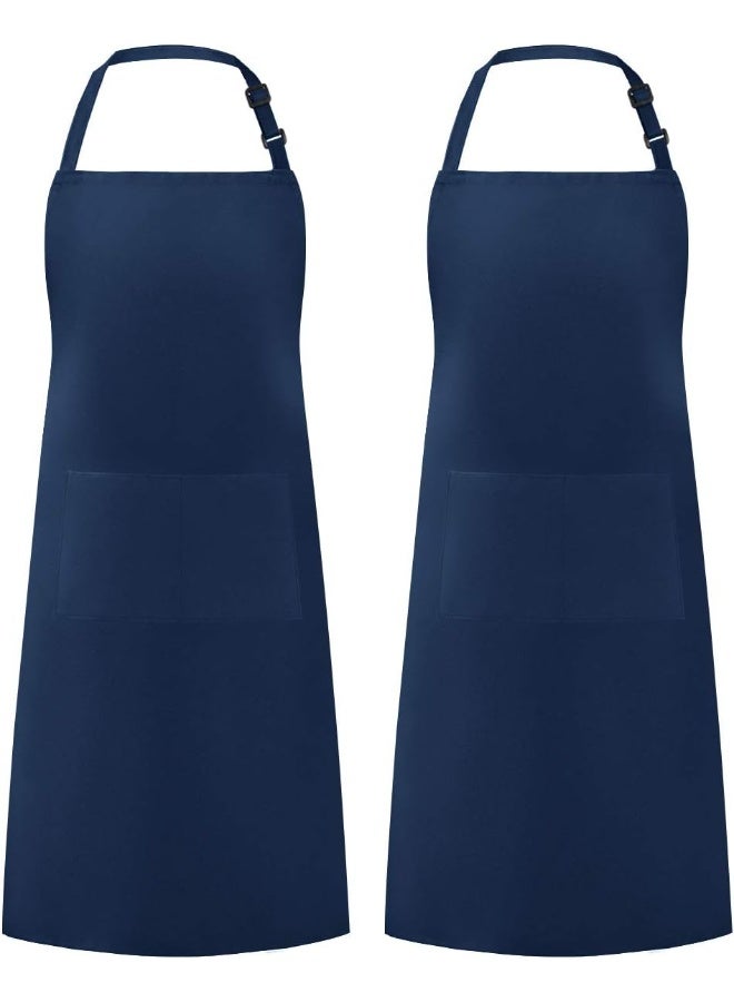 Syntus 2 Pack Thicker Version Adjustable Bib Apron Waterdrop Resistant with 2 Pockets Unisex Cooking Kitchen Aprons for Women Men Chef Blue Dark - Image 1