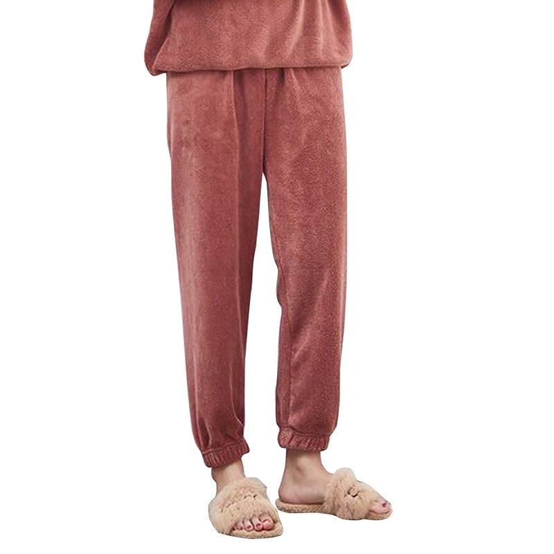 Ukal Wool Womens Winter Plush Fluffy Casual Style Pajama Pants Warm Fleece Lounge Pants Sleepwear Bottoms Free Size (Waist 28-34 Pack Of 1) (Grey) (Maroon) - Image 4