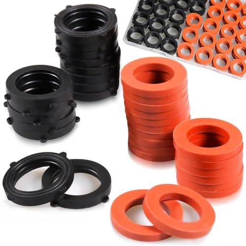 ZDBB 80 Pcs Garden Hose Gasket Rubber Seal, Fits All Standard 3/4 Inch Outdoor Hose Fittings with Heavy Duty Red and Black Self-Locking Tabs to Hold The Gasket Securely in The Fitting - Image 1