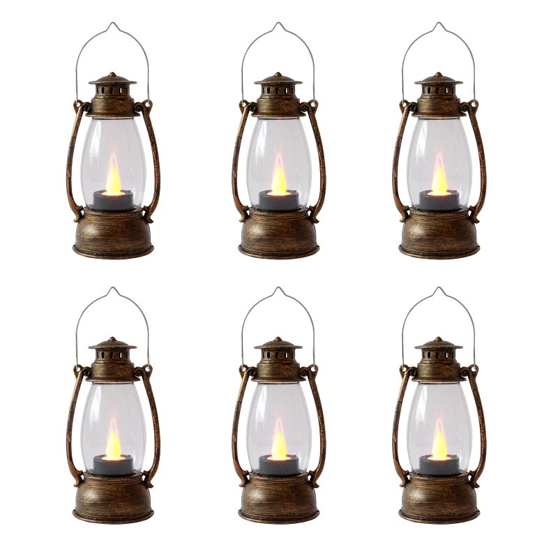 Reperla Mini Lanterns 6Pcs LED Small Lanterns Decorative Indoor Outdoor Hanging Lantern Decorative Candle Lanterns Farmhouse Decor for Weddings Western Camping Party Halloween Christmas Decorations