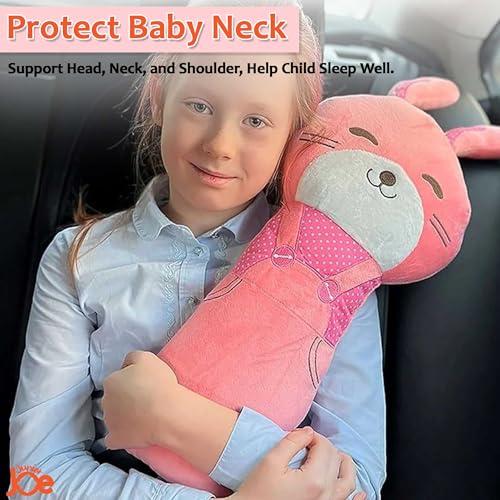 JUNIOR JOE Soft Velvet Car Seat Belt Pillow For Kids|Travel Neck Pillow With Cushion|Cute Cartoon Vehicle Shoulder Pads For Children|(Style-7),1 Count,Pink - Image 5