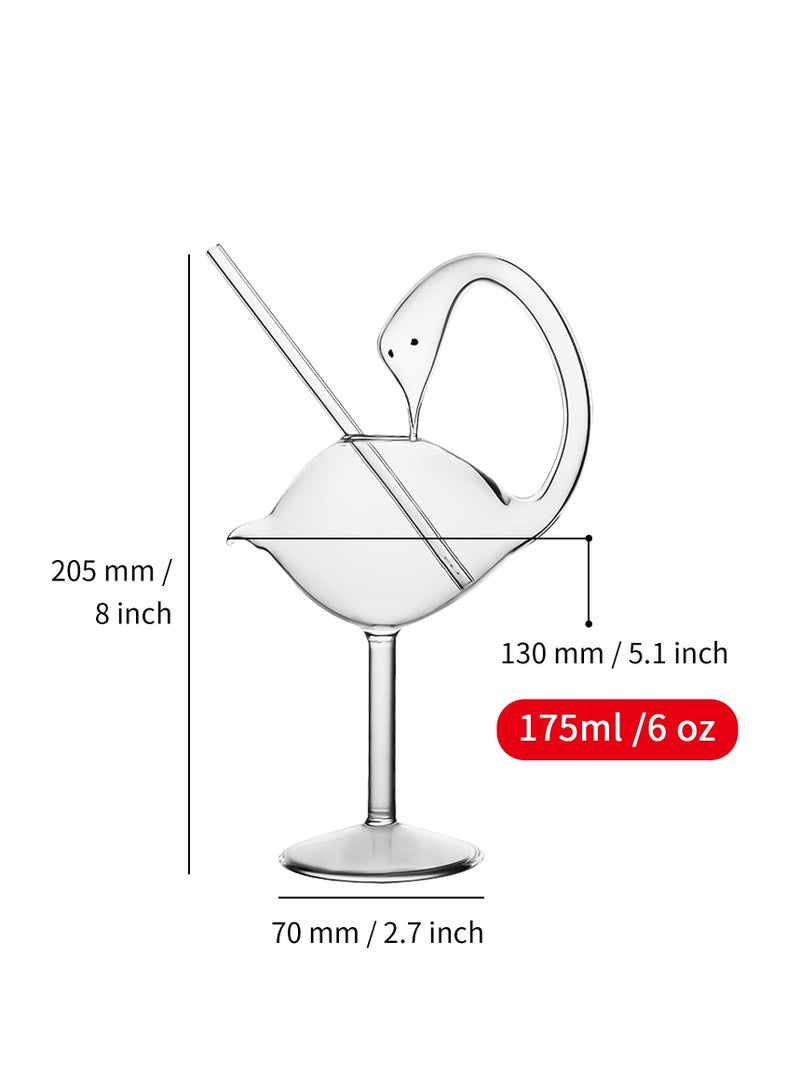 Cocktail Glass 1 Set Cocktail Wine Glass 6oz 175ml Unique Champagne Coupe Glass Swan Shape Martini Goblet Cups for Juice Martini Tequila Glassware for KTV Home Bar Club Clear - Image 2