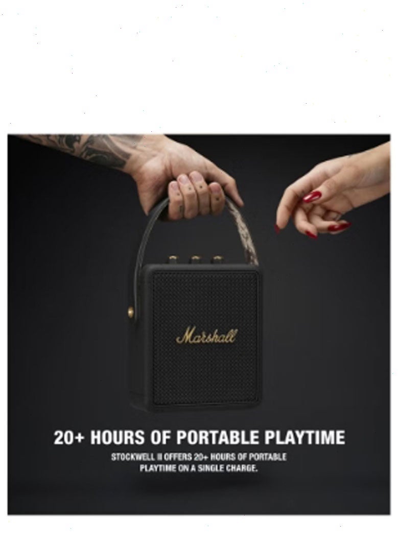 Marshall Stockwell II Portable Bluetooth Speaker, Black and Brass - Image 3