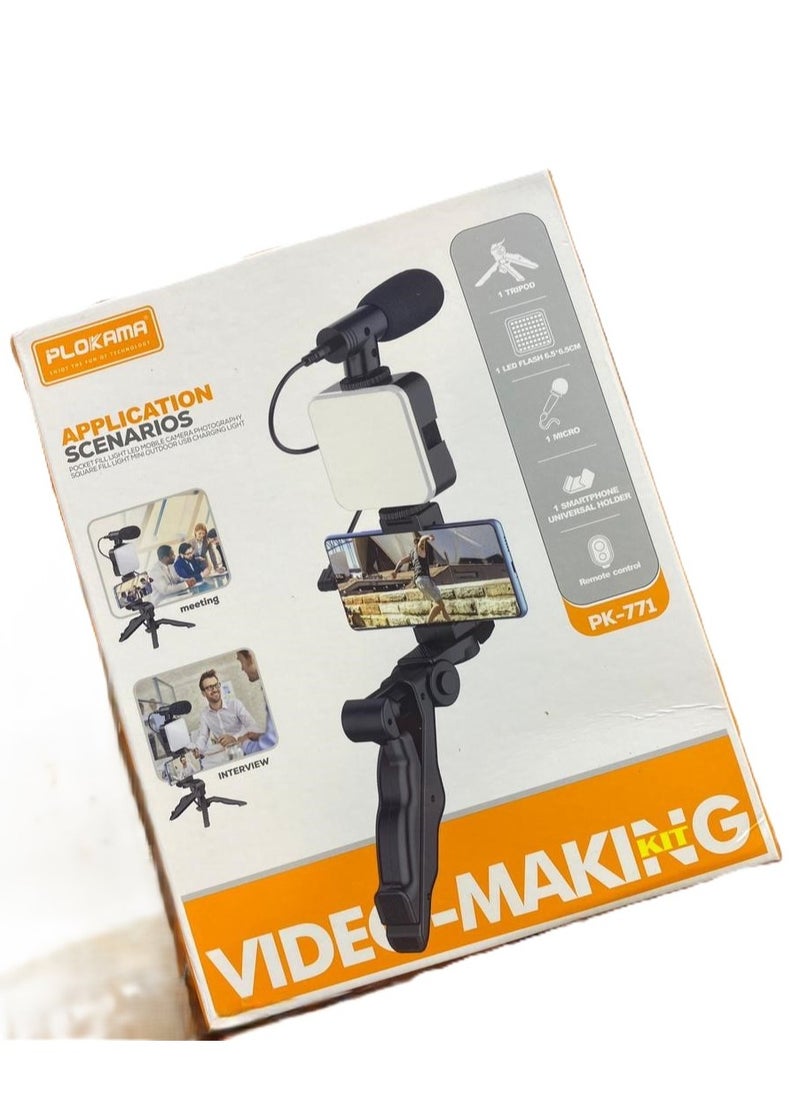 PLOKAMA - Video Recording Kit for Video Shooting and YouTube Video Recording for Any Mobile Phone or Digital Camera with LED Light, Microphone and Phone Holder-Model PK 771 - Image 1
