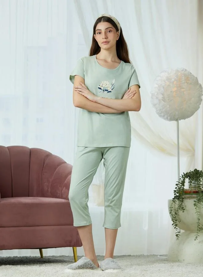 ترايامف Triumph International Women's Cotton Casual Pajama Set (Z207536_Green_S)