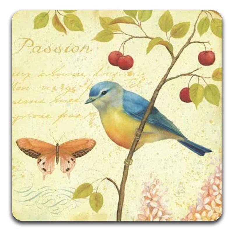 QJ CMJ Bird and Butterfly Square Coaster Set - Made of Recycled Rubber - Set of 4 - Image 3