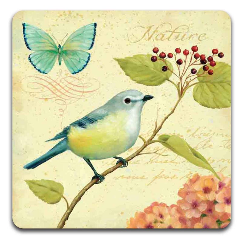 QJ CMJ Bird and Butterfly Square Coaster Set - Made of Recycled Rubber - Set of 4 - Image 2