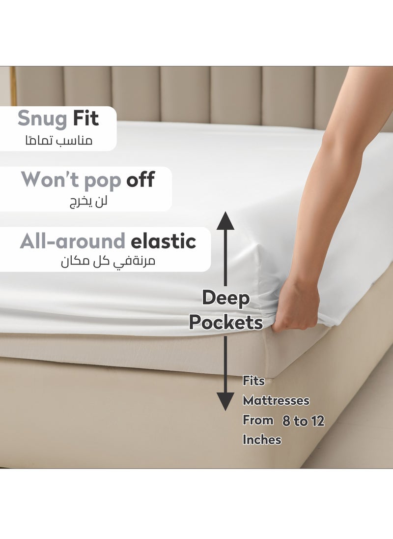 Donetella - Bedding Fitted Sheet 2-Pcs Twin Size Solid Bed Sheet Set Fits(120x200CM) With Pillowcases And 30 CM Extra Deep Brushed Microfiber Bed Sheet,White - Image 1