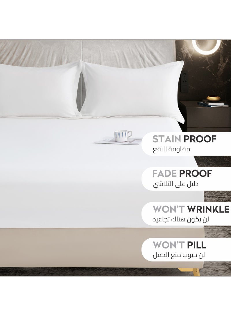 Donetella - Bedding Fitted Sheet 2-Pcs Twin Size Solid Bed Sheet Set Fits(120x200CM) With Pillowcases And 30 CM Extra Deep Brushed Microfiber Bed Sheet,White - Image 1